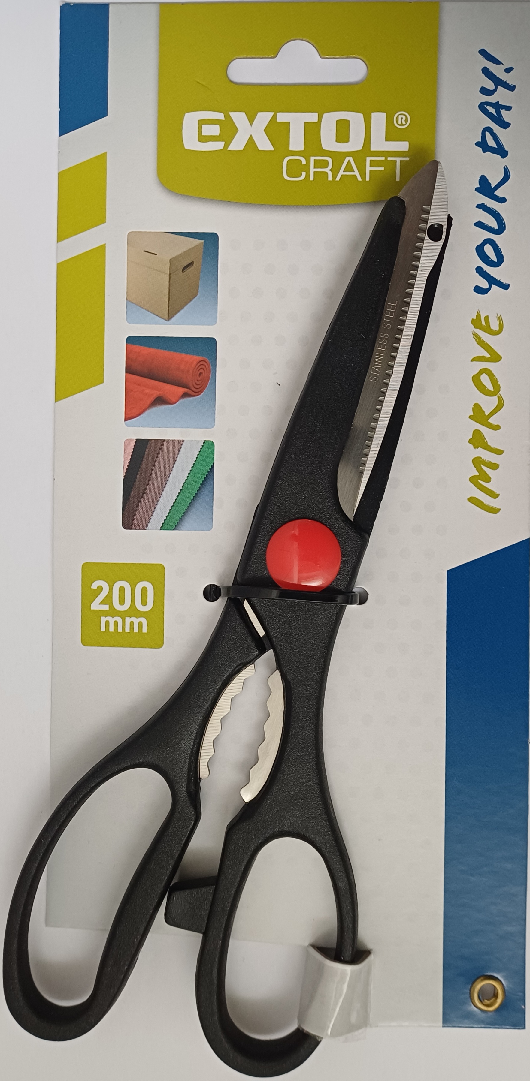 Olló, univerzális, 200mm, rozsdamentes acél, műanyag borítás