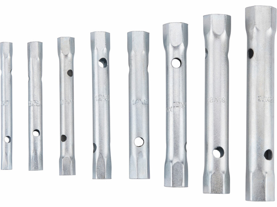 Csőkulcs, 10db-os készlet (8 csőkulcs+2 hajtóvas), 6-22mm, CrV 