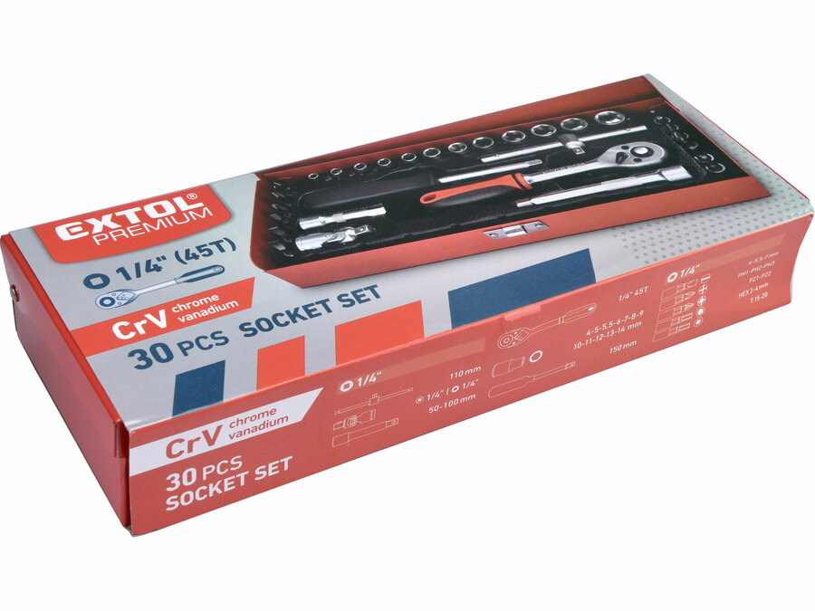 Dugókulcsok, 30db-os készlet, 1/4“, CrV – galéria