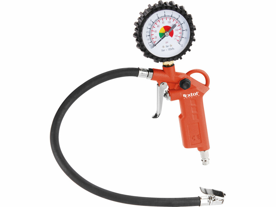 Gumiabroncs fúvató pisztoly, manométerrel, max. 8 Bar, 1/4" tömlőcsatlakozó