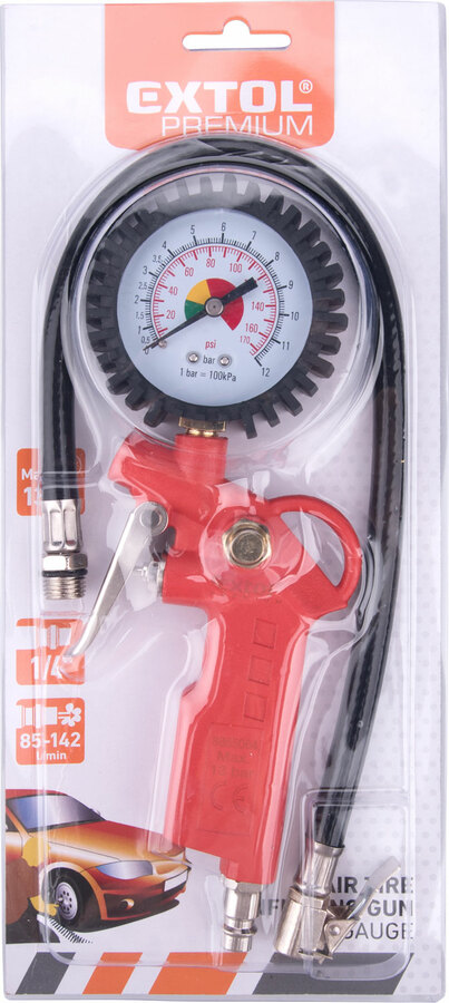 Gumiabroncs fúvató pisztoly, manométerrel, max. 8 Bar, 1/4" tömlőcsatlakozó – galéria