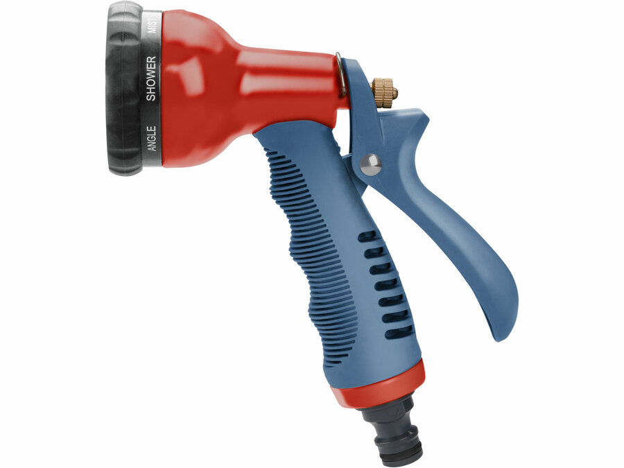 Pisztolyos szórófej, locsoló, fém + műanyag,8 féle sugár, kuplung csatlakozó