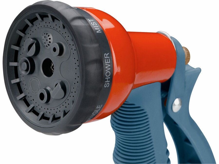 Pisztolyos szórófej, locsoló, fém + műanyag,8 féle sugár, kuplung csatlakozó – galéria