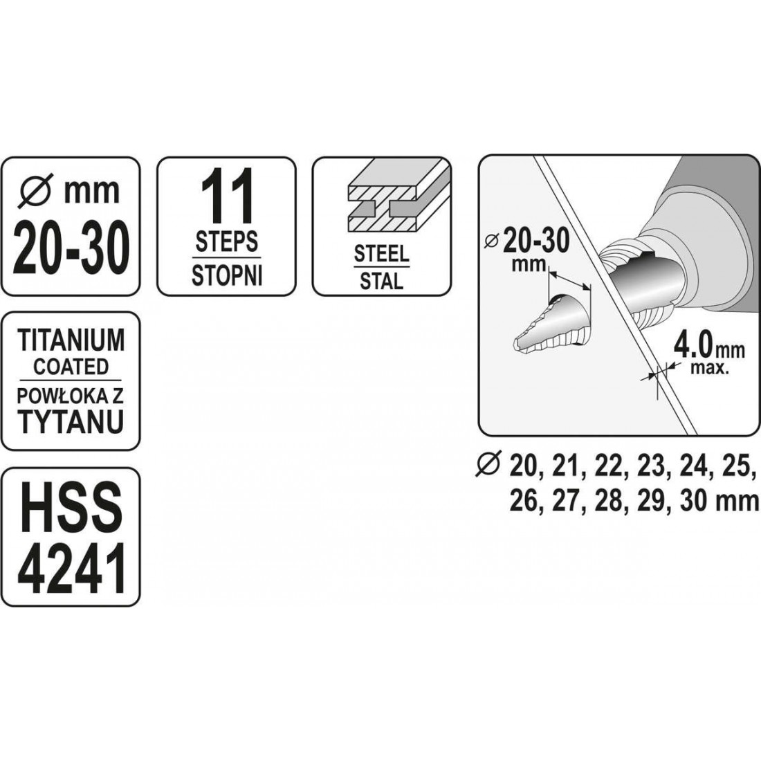 YATO 20-30mm lépcsős fúrószár – galéria