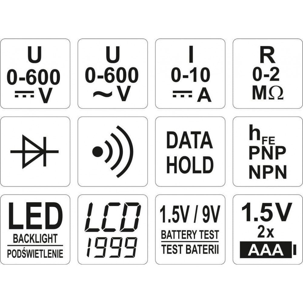 YATO Digitális multiméter 0-600V / 0-10A / 0-2MΩ – galéria